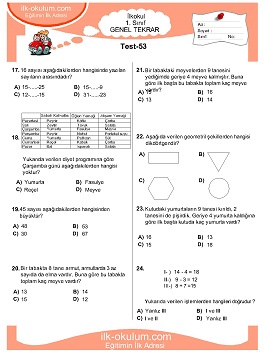 ilkokul 1. Sınıf Genel Tekrar Testleri 